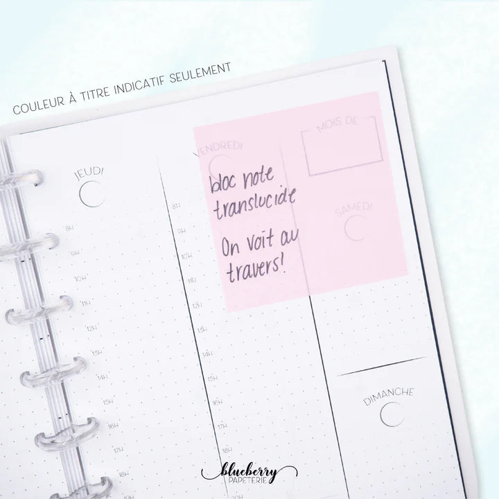 Bloc notes autocollant translucide Cercle - Duo rose