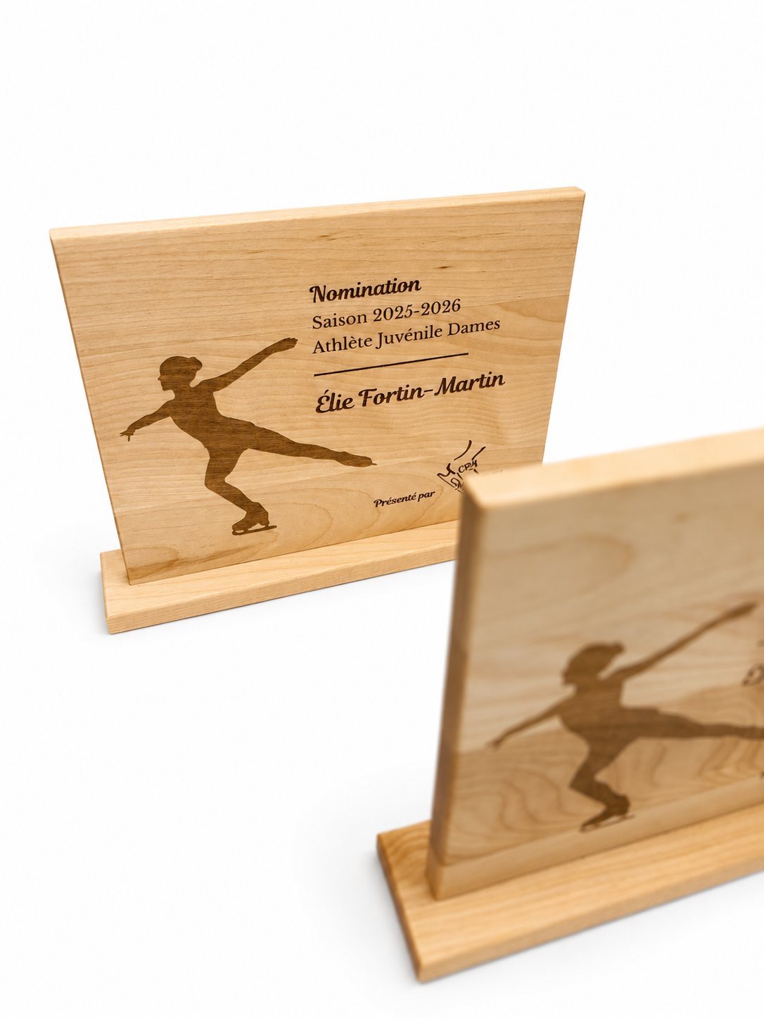 Plaques de reconnaissance en bois personnalisées - Club de patinage artistique de Montmagny