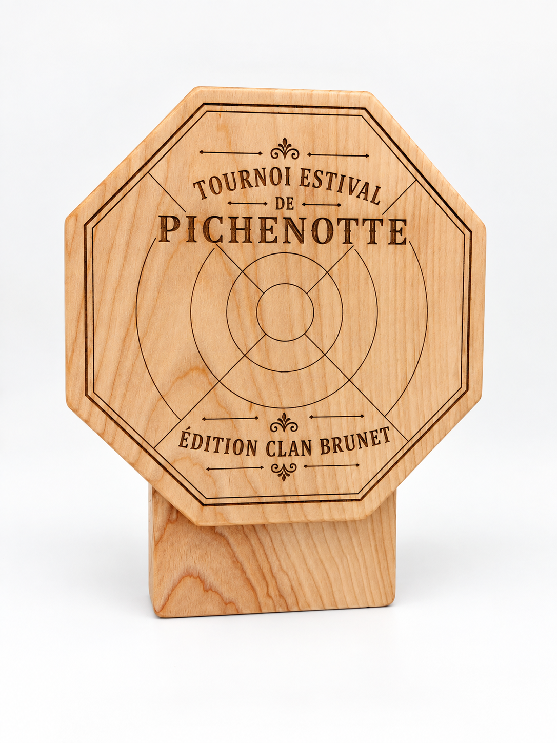 Trophée en bois personnalisé - Tournoi de pichenotte familial